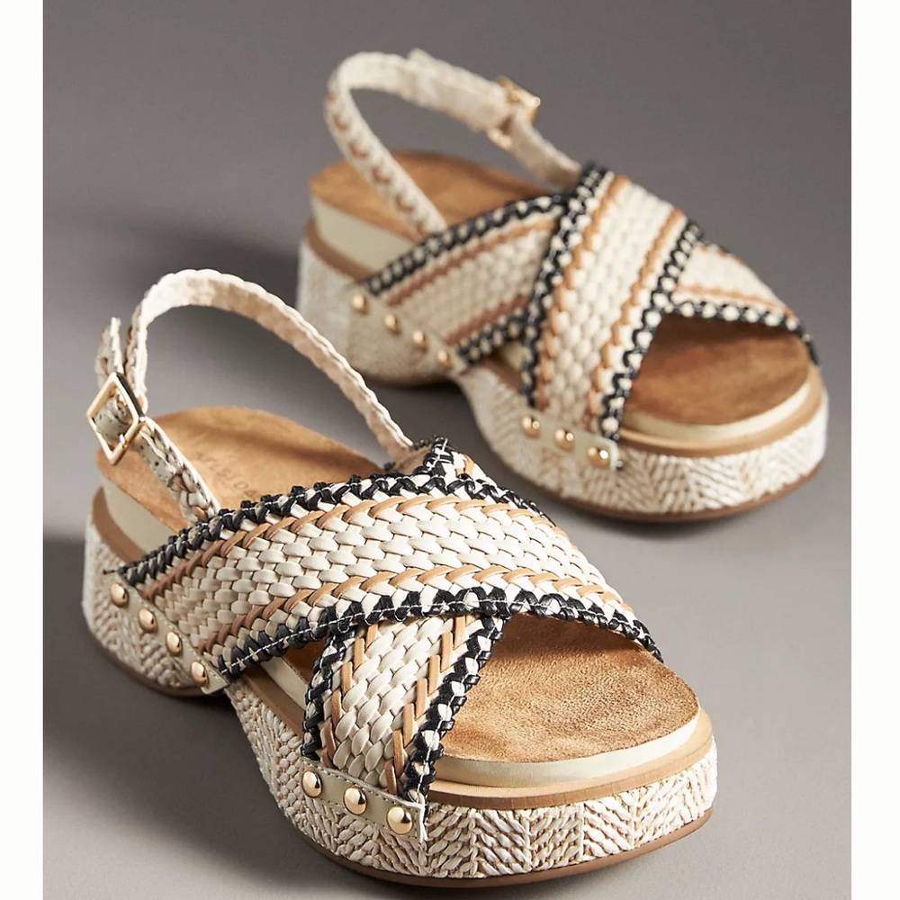 Stylish Cream and Black Woven Sandals